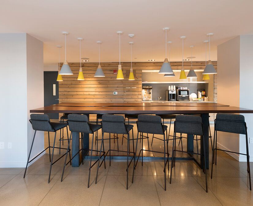 dining table and coffee maker